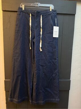 Wide-Leg  Pants with Drawstring - Navy